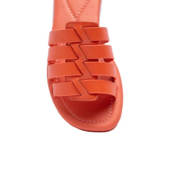 !! NEW !! Soft Vegan Leather Caged Slide Sandals in Deep Coral - Picture 7 of 9